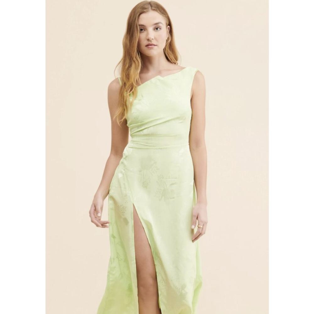 For Love & Lemons Llana Satin Midi Dress Green Size M - Picture 4 of 11